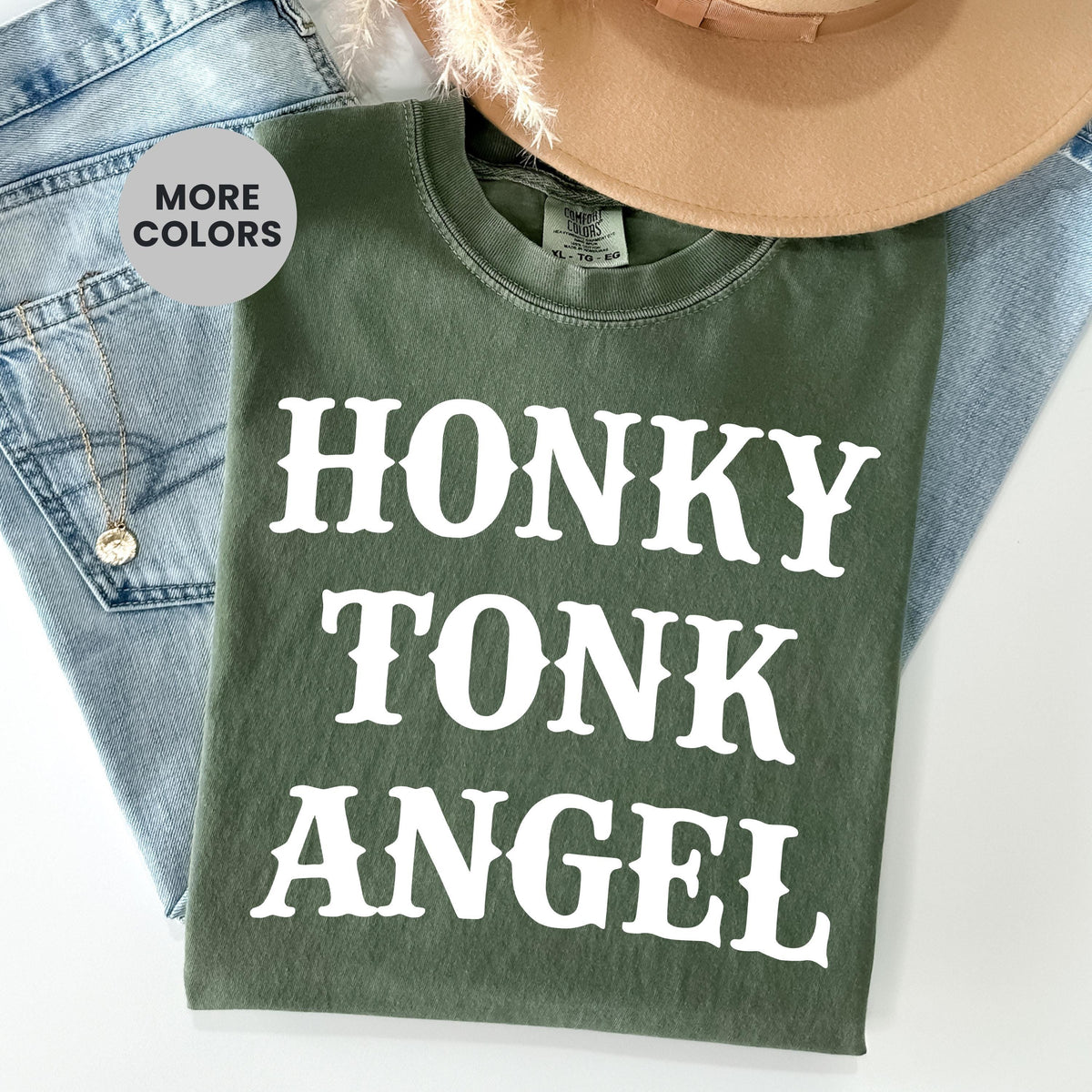 Comfort Colors Honky Tonk Angel Graphic Tee Vintage Country Western Rodeo Bar Babe Southern Cowgirl Aesthetic Shirt Gift Idea