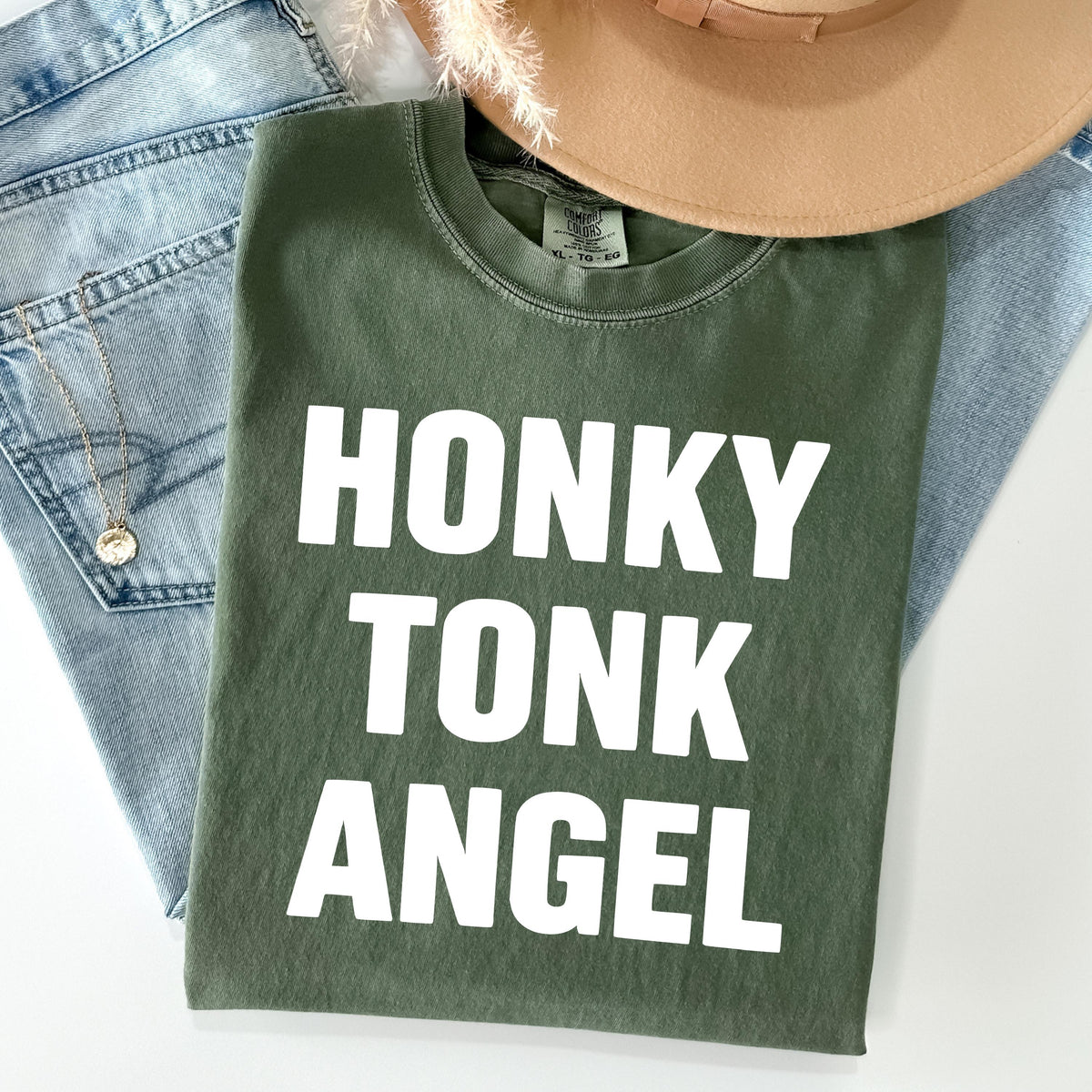 Comfort Colors Honky Tonk Angel Graphic Tee Vintage Country Western Rodeo Bar Babe Southern Cowgirl Aesthetic Shirt Gift Idea