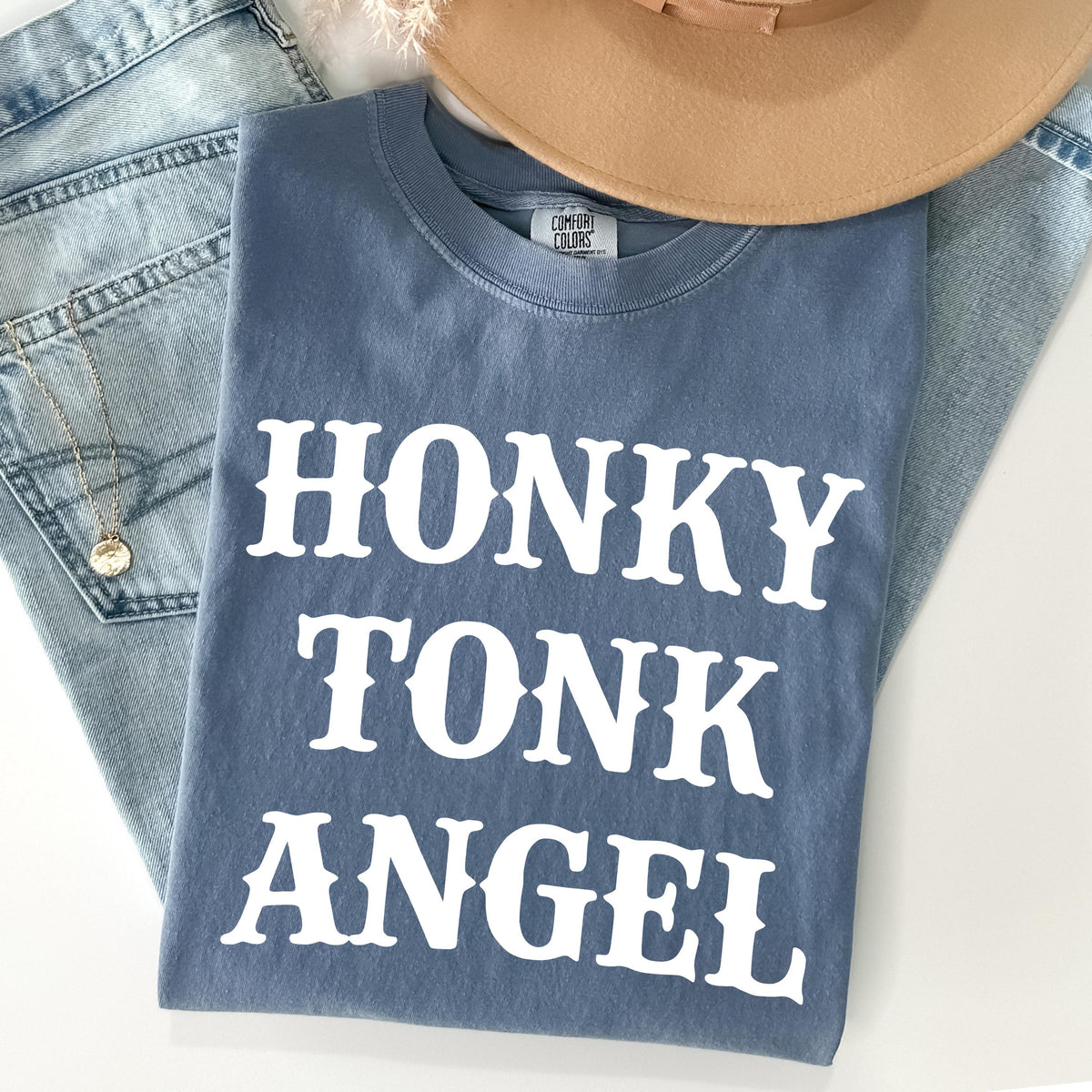 Comfort Colors Honky Tonk Angel Graphic Tee Vintage Country Western Rodeo Bar Babe Southern Cowgirl Aesthetic Shirt Gift Idea