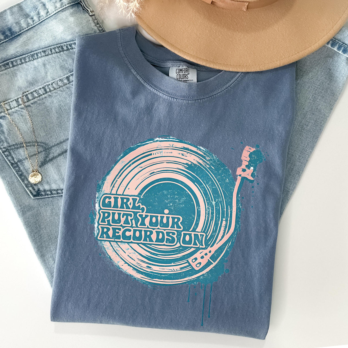 Comfort Colors Girl Put Your Records On Shirt Vintage Music Lover Graphic Tee Retro Aesthetic Gift for Vinyl Collectors