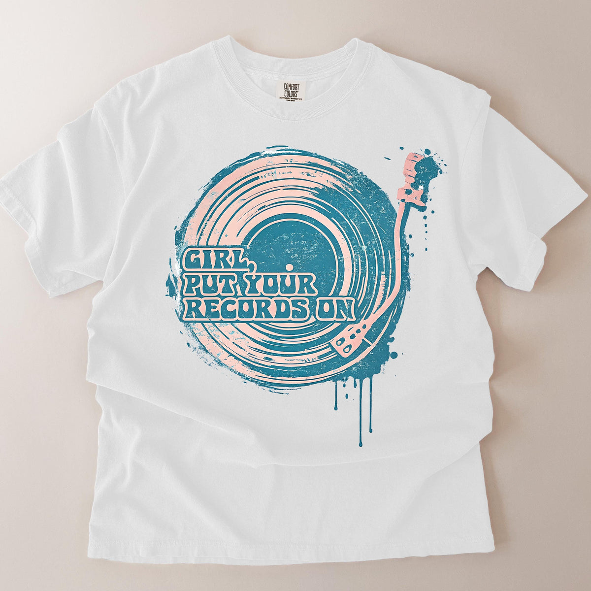 Comfort Colors Girl Put Your Records On Shirt Vintage Music Lover Graphic Tee Retro Aesthetic Gift for Vinyl Collectors