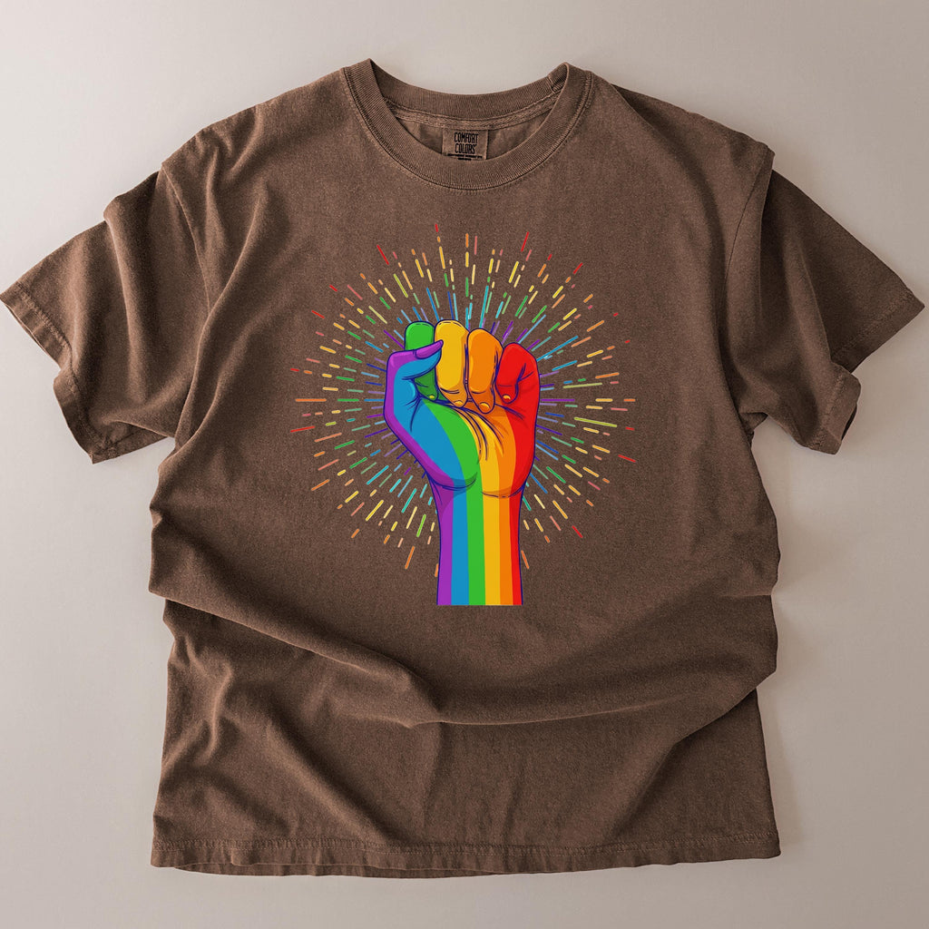 Pride t-shirt / UNISEX tee / Rainbow Coloured Hand With a Fist Raised Up / LGBTQ flag tshirt / Gay Pride gift / Pride Week / Pride month