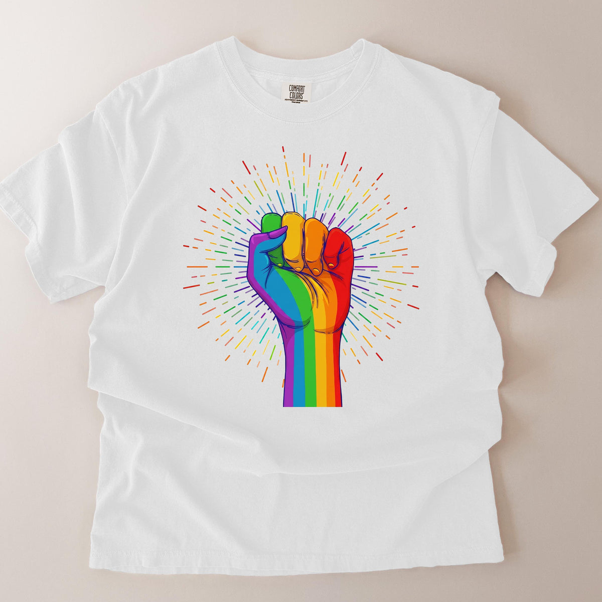 Pride t-shirt / UNISEX tee / Rainbow Coloured Hand With a Fist Raised Up / LGBTQ flag tshirt / Gay Pride gift / Pride Week / Pride month