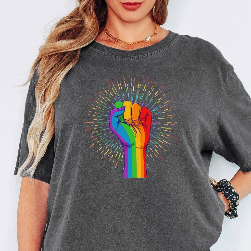 Pride t-shirt / UNISEX tee / Rainbow Coloured Hand With a Fist Raised Up / LGBTQ flag tshirt / Gay Pride gift / Pride Week / Pride month